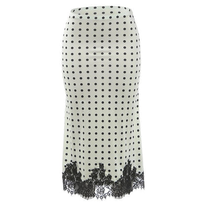 DLS summer polka dot printed lace stitching midi skirt