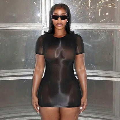DZHT Y26DS074 tight see-through short sleeve dress