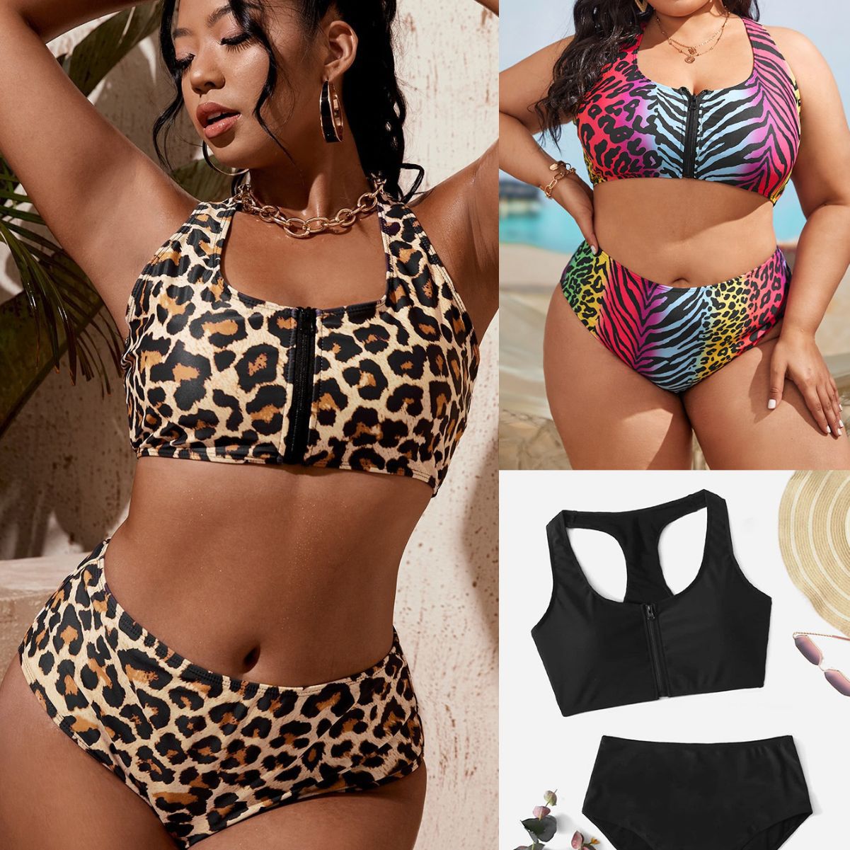 LF (L-4XL) 2026 swimsuit women's split leopard print plus size bikini