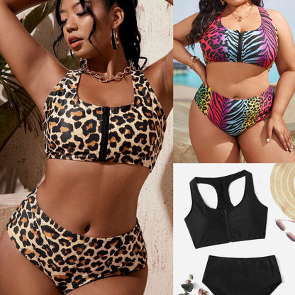 LF (L-4XL) 2026 swimsuit women's split leopard print plus size bikini