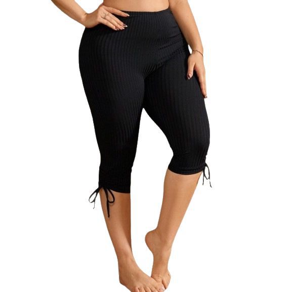 CL (L-4XL) drawstring large size swimsuit women's fifth pants high waist boxer mid-length swimming trunks