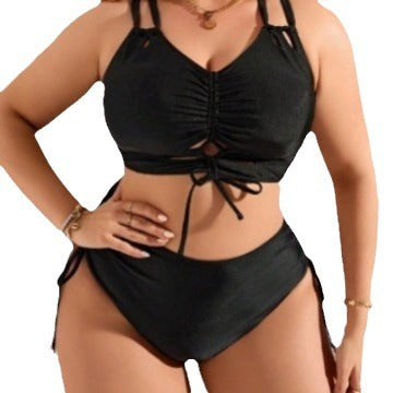 CL (L-4XL) Large size one-piece swimsuit women's high-grade sexy drawstring high waist plump girls two-piece suit