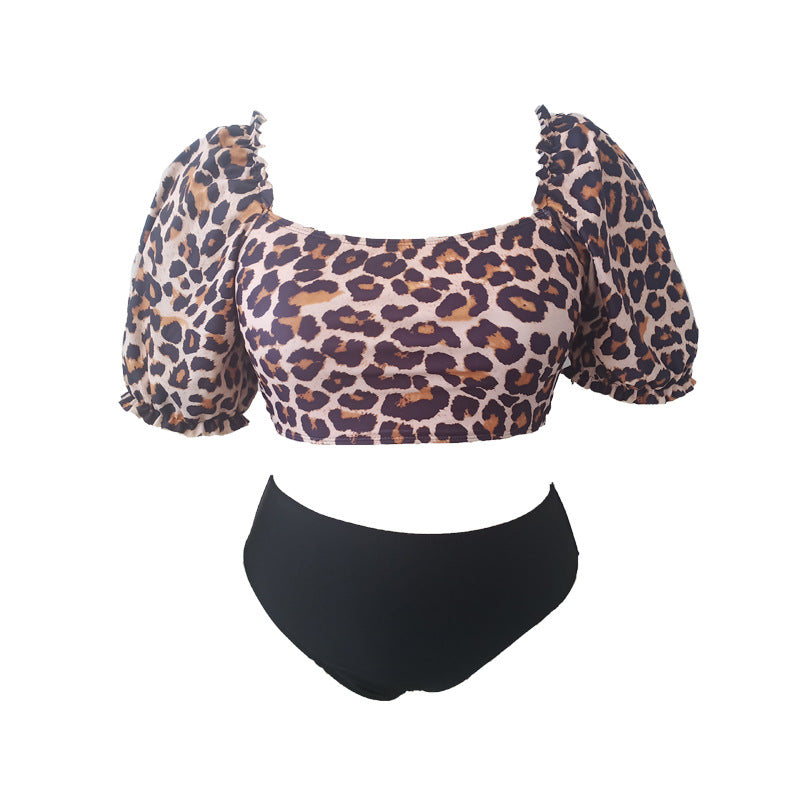 LF (L-4XL) women's split leopard print sexy swimsuit plus size