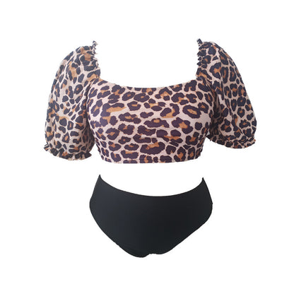 LF (L-4XL) women's split leopard print sexy swimsuit plus size