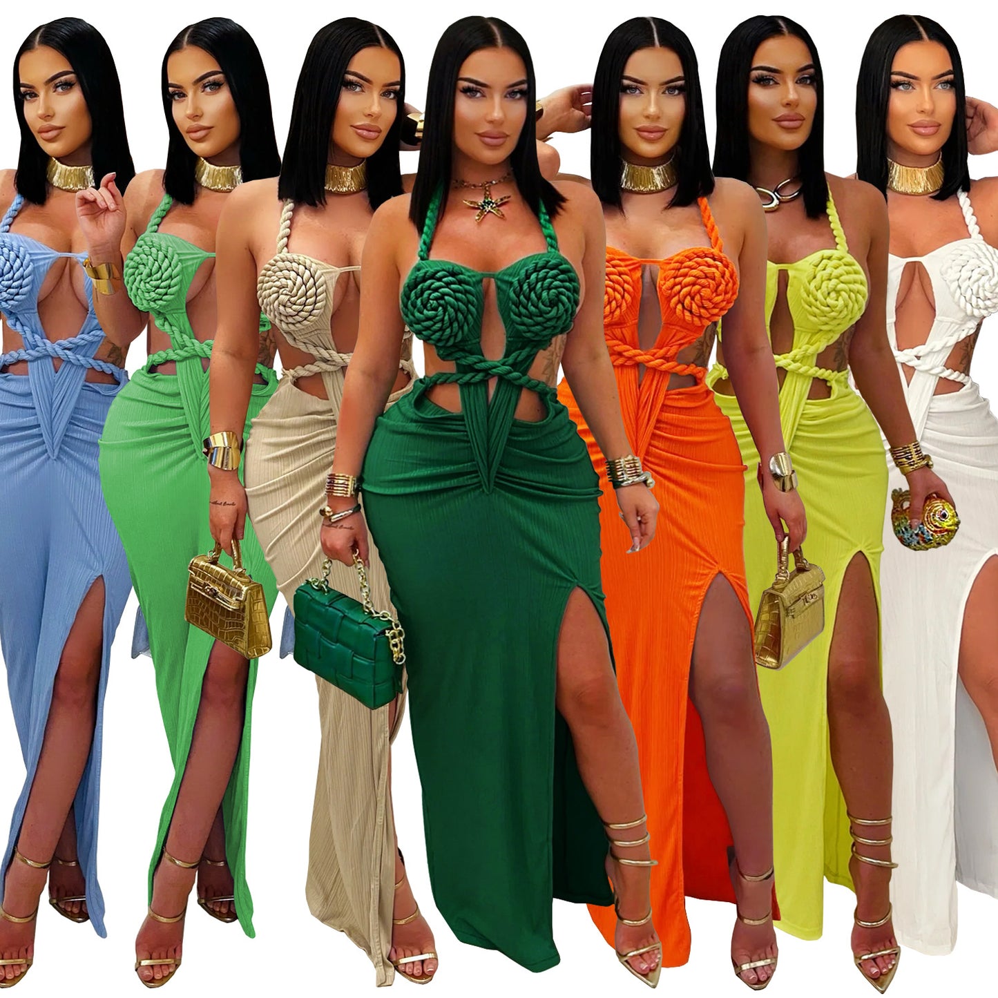 XYZ C7407 knitted halter backless dress