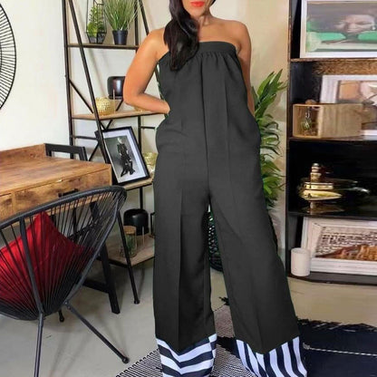 GY (L-3XL) SRS10432 stitching printing contrast color jumpsuit