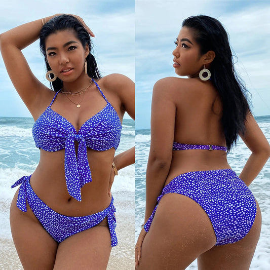 LF (L-4XL) women's split color printing swimsuit plus size