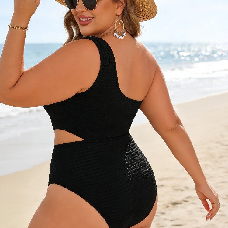 CL (L-4XL) 2026 bikini special fabric one shoulder waist hollow sexy Siamese plus size swimsuit bikin
