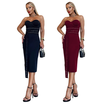 XYZ C7517 strapless lace-up eyelet slim dress