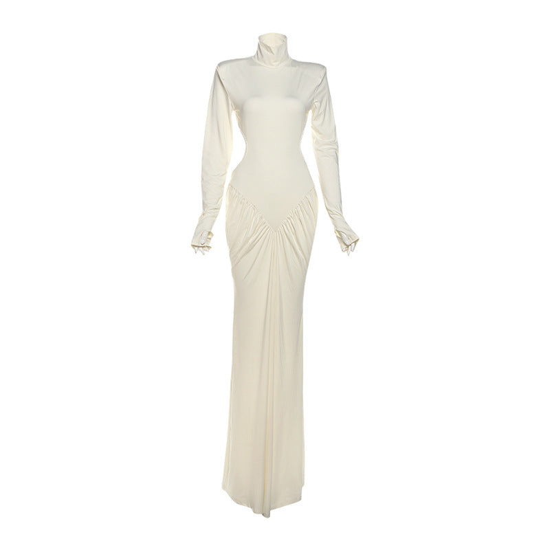 SXR summer turtleneck backless solid color long dress