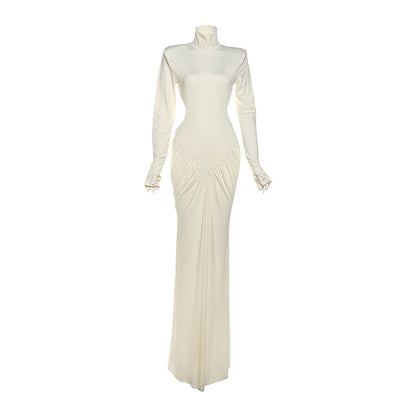 SXR summer turtleneck backless solid color long dress