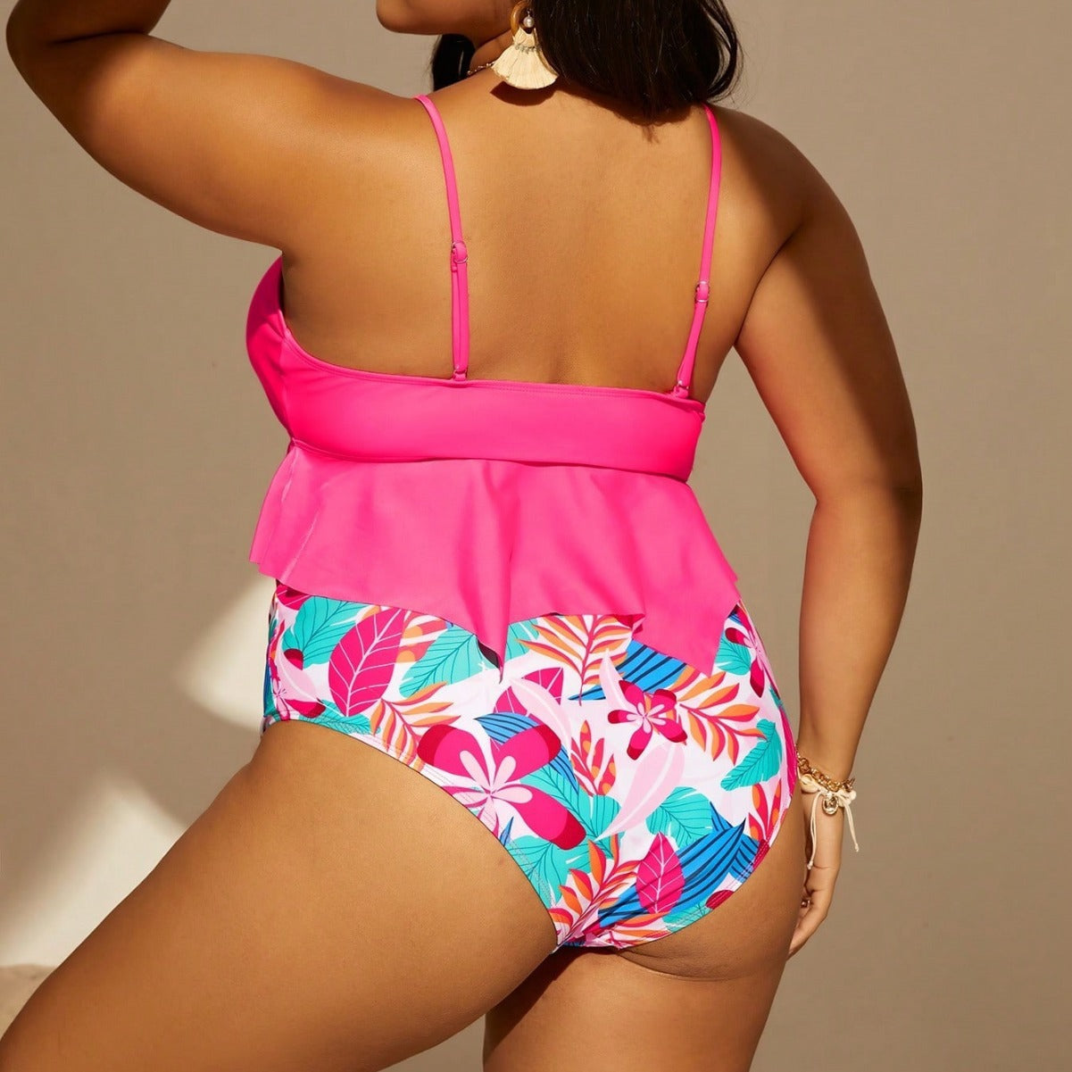 LF (L-4XL) bikini sexy suit split color printing plus size swimsuit