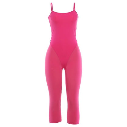 DLS summer sling backless stitching tight sports cropped jumpsuit