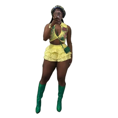 MZ (S-2XL) MZ88632 stretch ruffled shorts suit