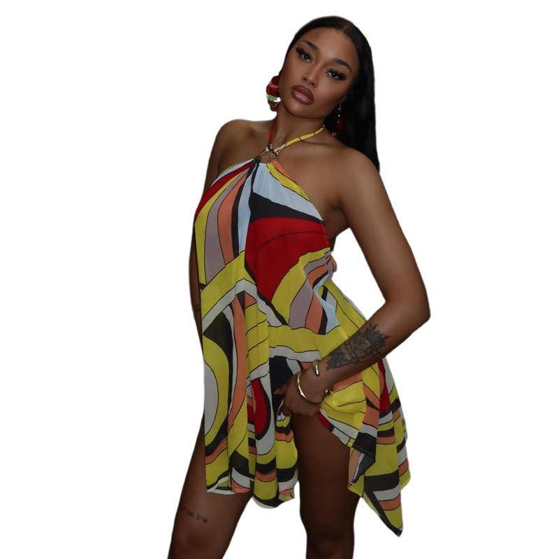 SXR K6D10427A halter backless printed dress