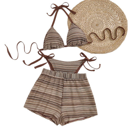 CL (L-4XL) sexy halter lace-up bikini plus size swimsuit split beach shorts three-piece suit
