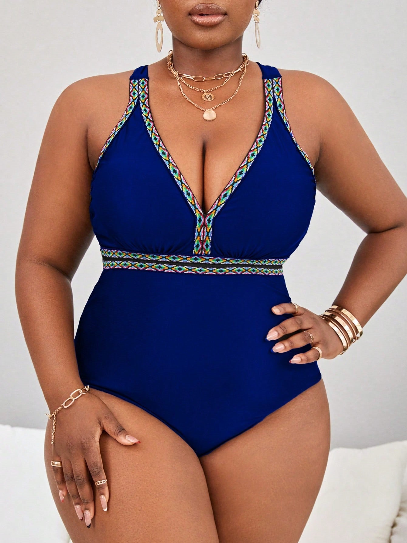 LF (L-4XL) bikini sexy suit one-piece solid color multi-color plus size swimsuit