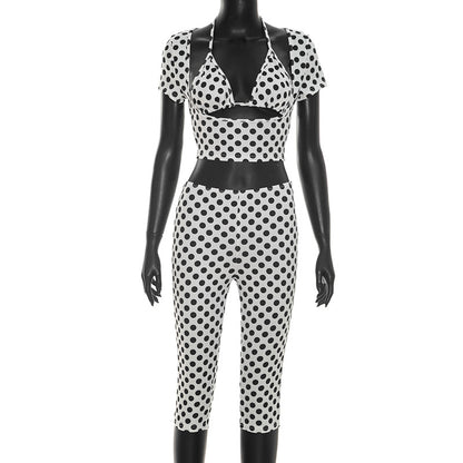 DZHT J26ST079 wave sleeveless dot printed three-piece set