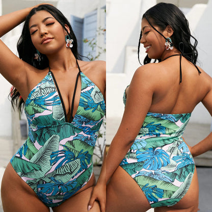 LF (L-4XL) women's one-piece color printing sexy swimsuit plus size