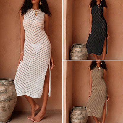 CYB knitted fitted waist sleeveless side slit skirt long skirt swimsuit blouse