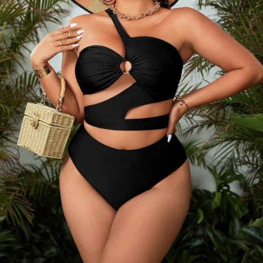 CL (L-3XL) sexy one-shoulder hollow split large size swimsuit bikini