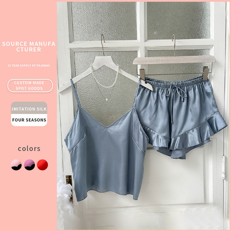 DNL women's suspenders pajamas cool and comfortable loose outfit two-piece pajamas