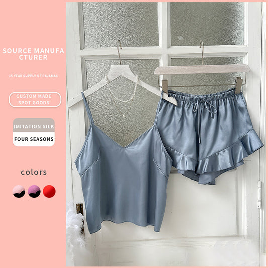 DNL women's suspenders pajamas cool and comfortable loose outfit two-piece pajamas