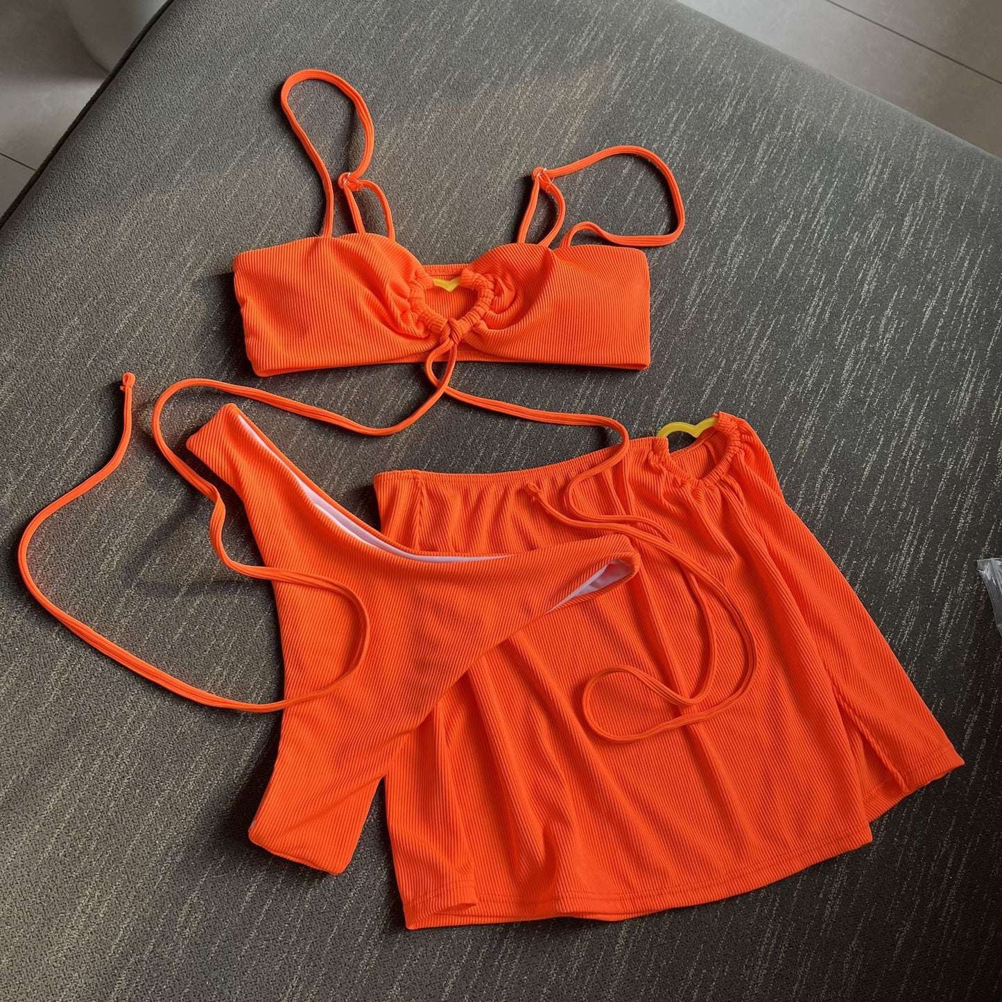 (4 days ready to ship) SY sunken stripe three-piece bikini