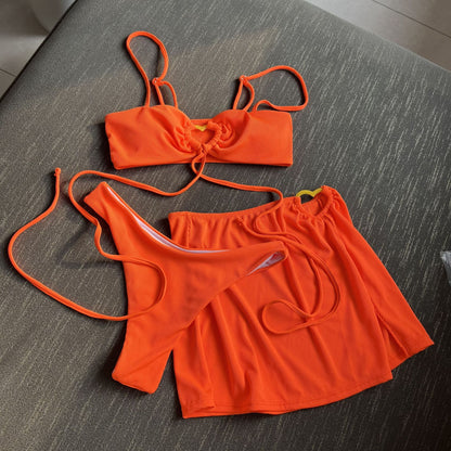 (4 days ready to ship) SY sunken stripe three-piece bikini