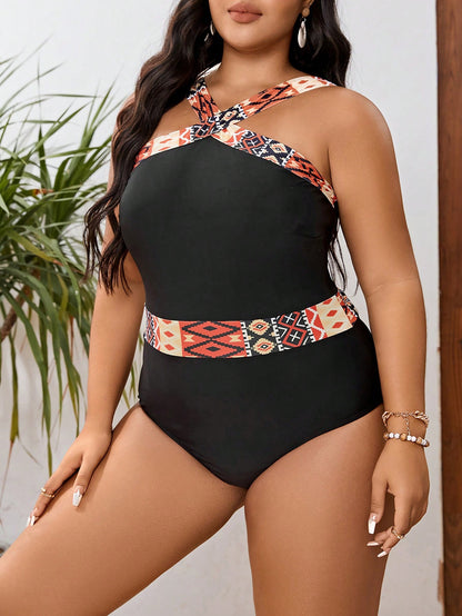 LF (L-4XL) bikini sexy suit one-piece color printing plus size swimsuit
