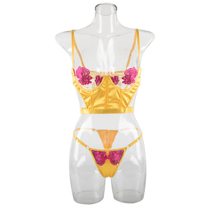Sexy lingerie flower suit two-piece embroidery