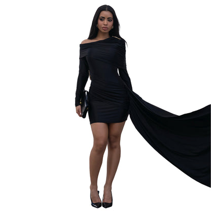 XYZ C7590 cross-shoulder bag hip ribbon dress