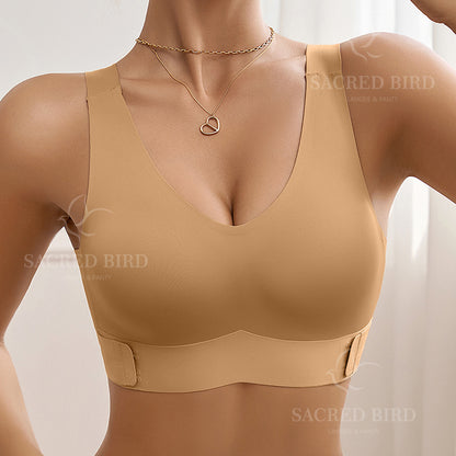 Side open buckle without steel ring side drawing gathering bra seamless thin breathable workout exercise underwear