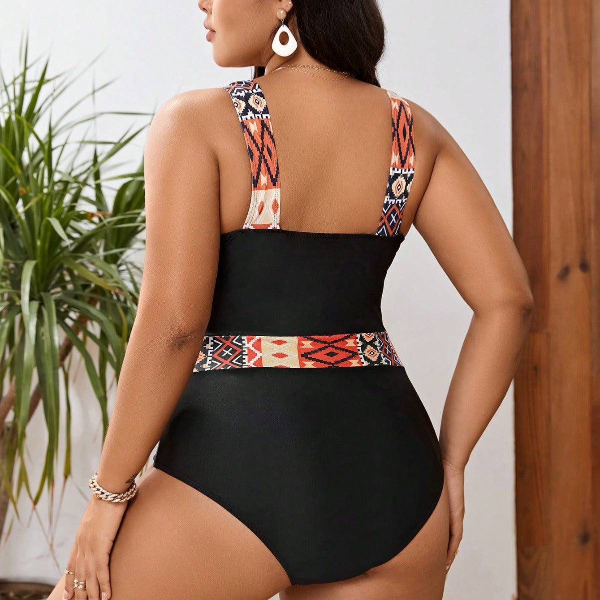 LF (L-4XL) bikini sexy suit one-piece color printing plus size swimsuit