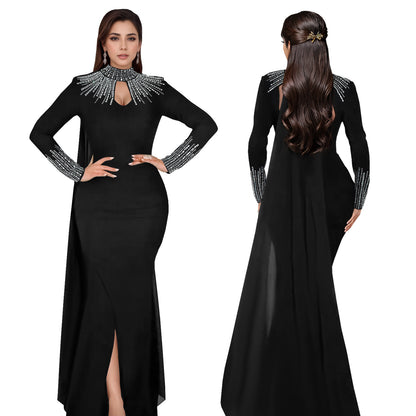 XYZ C7381 elegant see-through rhinestone long sleeve tight dress