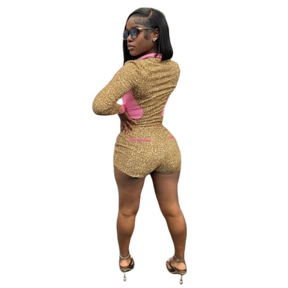 MZ (S-2XL) leopard print shorts MZ88651 long sleeve stretch suit