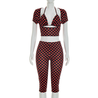DZHT J26ST079 wave sleeveless dot printed three-piece set