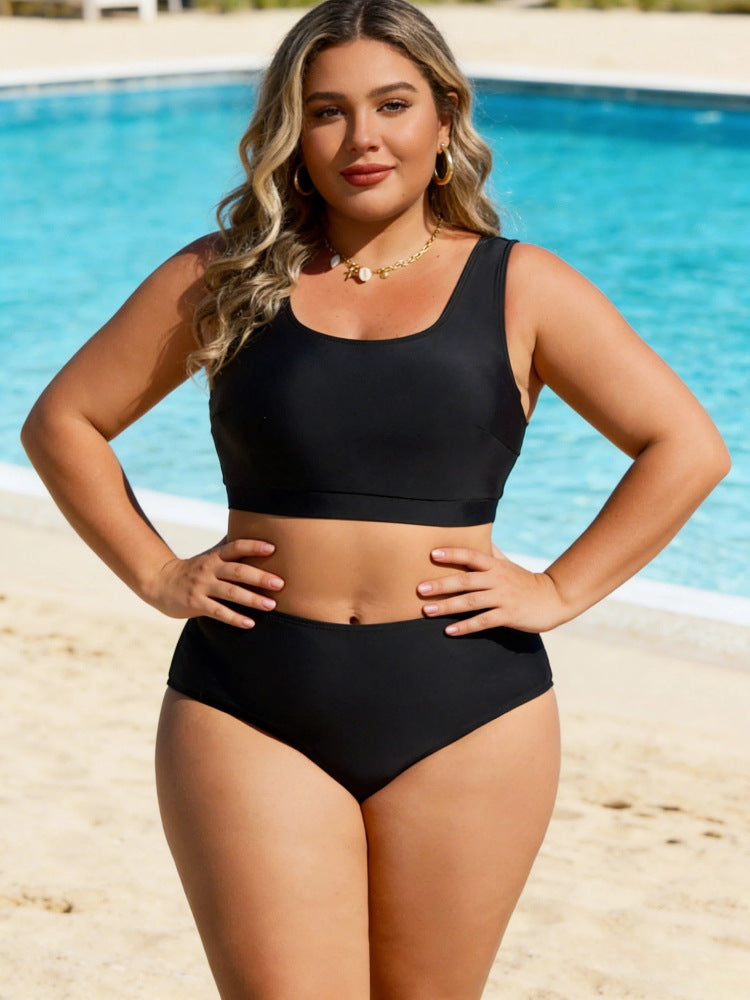 CL (L-4XL) 2026 solid color sports high waist bikini split large size swimsuit
