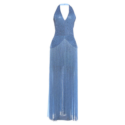 SXR K6D11483A summer elegant sequins tassel design dress