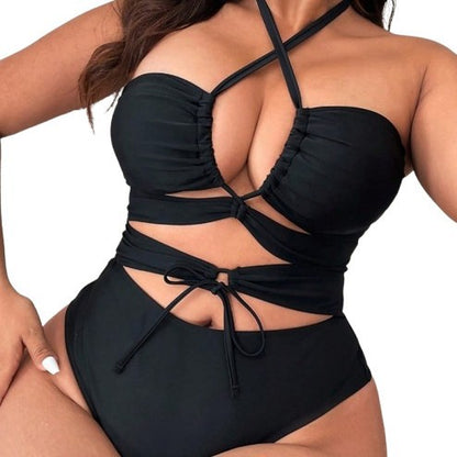 CL (L-4XL) swimsuit women's sexy cutout lace-up one-piece swimsuit bikini