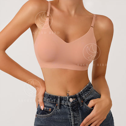 Plus size traceless adjustable push up underwear V-neck without steel ring bra bra thin mould Cup