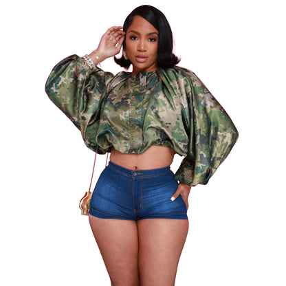 MYF (S-2XL) 10873 batwing sleeve zipper jacket short top
