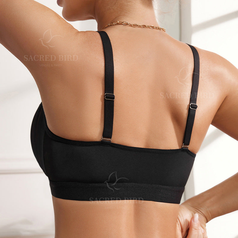 Lace stitching see-through thin sports underwear adjustable large size without steel ring front buckle breastfeeding gathering bra