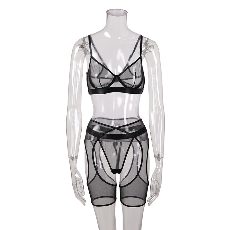 Sexy lingerie see-through body shaping mesh three-piece sling 1982