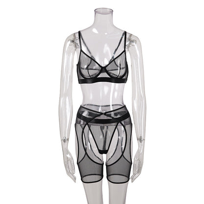 Sexy lingerie see-through body shaping mesh three-piece sling 1982