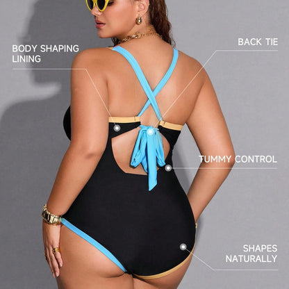 CL (L-4XL) 2026 swimsuit contrast color binding plus size swimwear women strap one-piece swimsuit