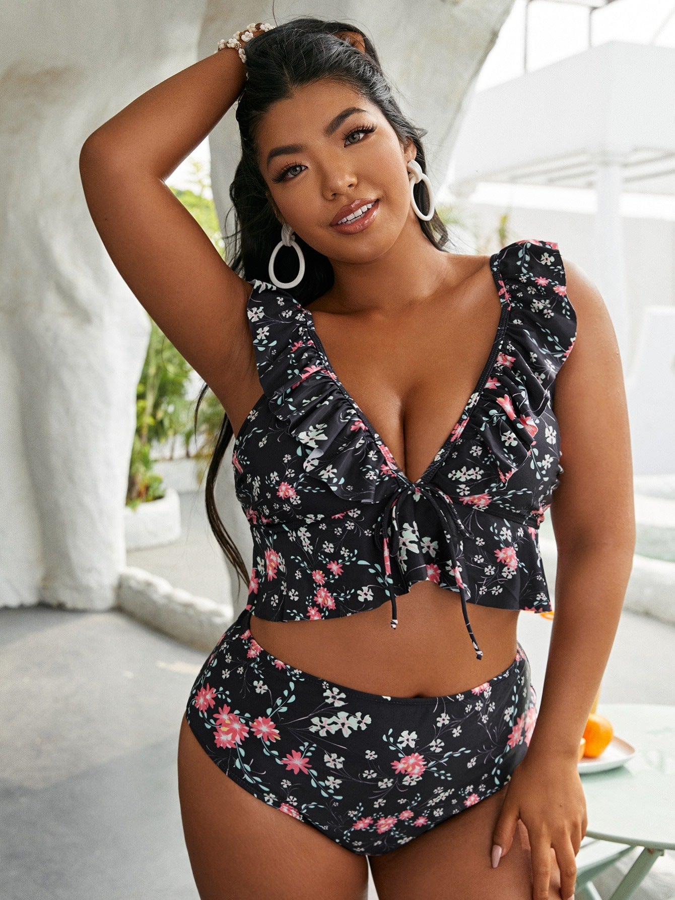 LF (L-4XL) 2026 swimsuit female split triangle ruffled large size for girl