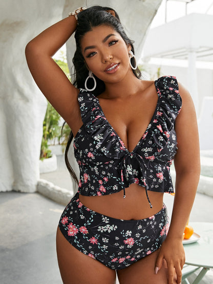 LF (L-4XL) 2026 swimsuit female split triangle ruffled large size for girl