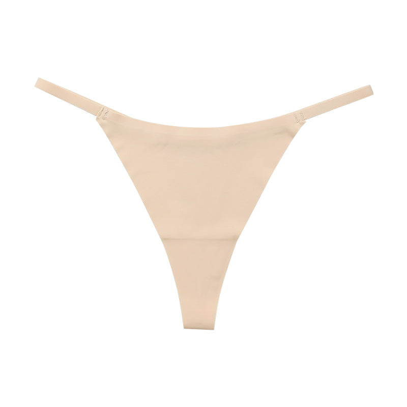 Low waist Ice Silk seamless T-back grinding cotton crotch T-shaped quick-drying