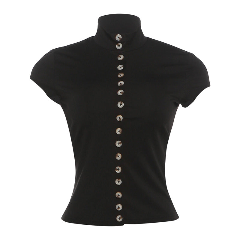 DLS summer breasted short top solid color slim fit slimming short sleeve t-shirt